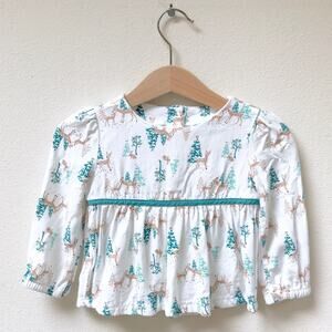 Toughskins White & Teal Deer Winter Long Sleeve Shirt, Baby Girl Size 18 Months